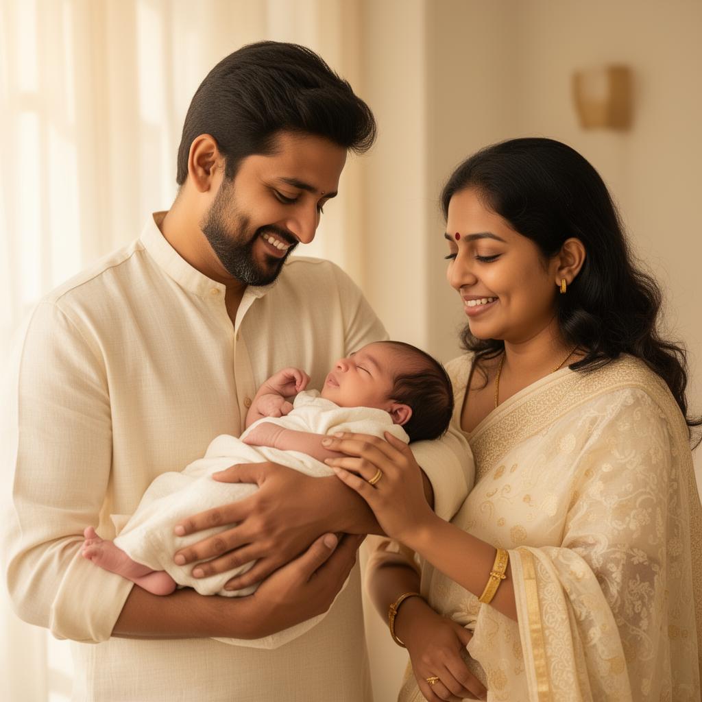 Happy parents with newborn baby after successful IVF treatment at AIIM